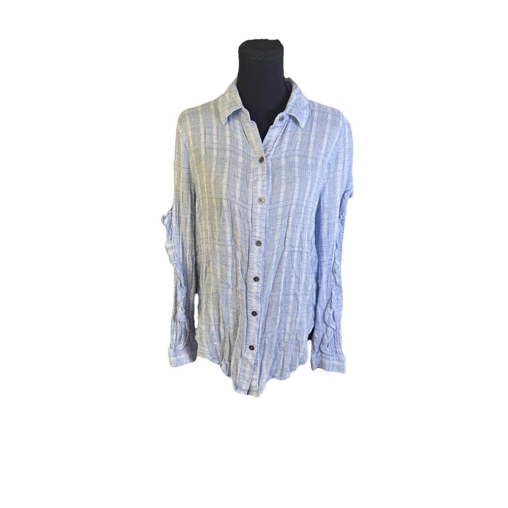 Vintage Havana Button Down Shirt Womens S Blue Excellent Ruffle Sleeve Plaid